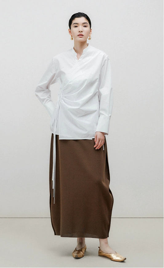 ZHUCHONGYUN brown loose cocoon knitted midi skirt-JERRY.