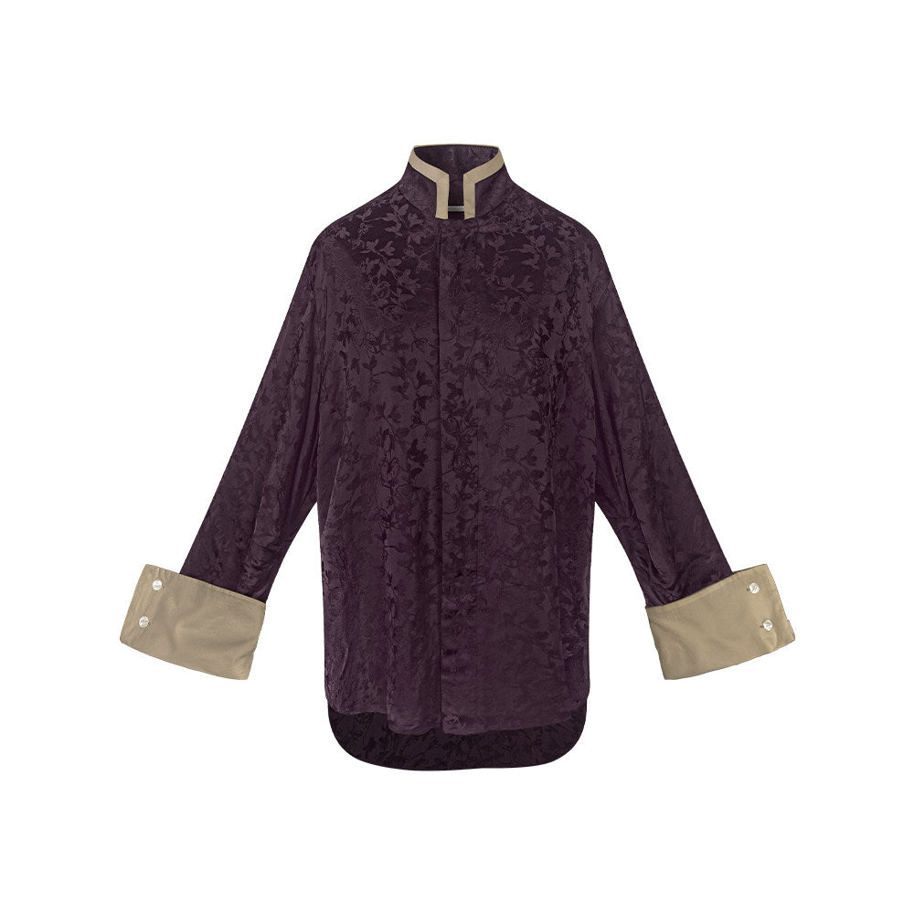 TUYUE Satin Weaving Flowers Relaxed Long-sleeved Shirt- JADE,
