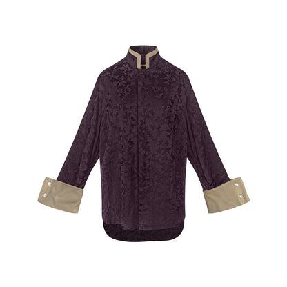 TUYUE Satin Weaving Flowers Relaxed Long-sleeved Shirt- JADE,