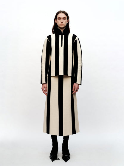 SERRER Black and white vertical stripe knitted slit long skirt - ETHAN.