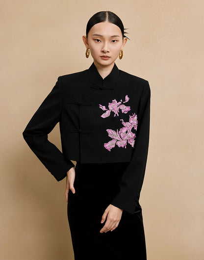 HECO Hanfu wool blazer iris embroidered  long sleeve TOP - KEEP.