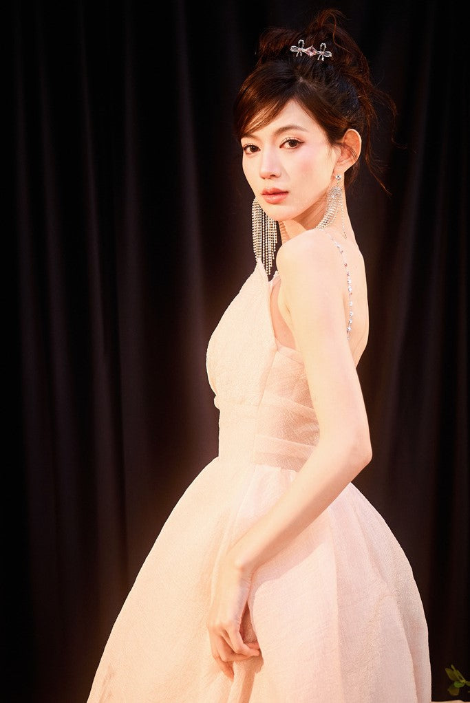 DOLLY High End Sleeveless Diamond High Waist Suspender Long Prom Dress-NORA