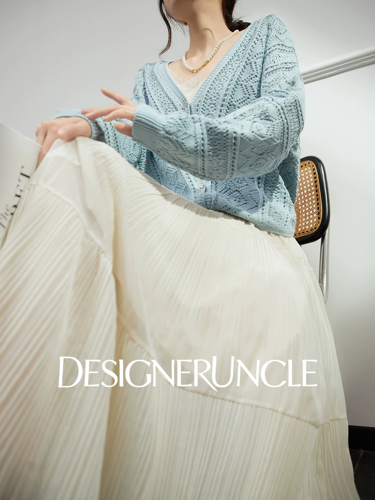 DGU "Cloud Weaving" blue knitted sew carved air quality versatile simple jacket - BEAR.