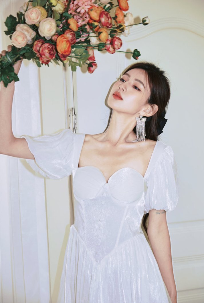 DOLLY Elegant Square Collar Short Sleeve Corset Top Backless Midi A-Line Dress-GISELA