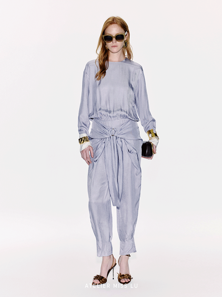 ATELIER MISS LU  Ring Stitch Flying Disc Design Acetate Jumpsuit - ANDREA.