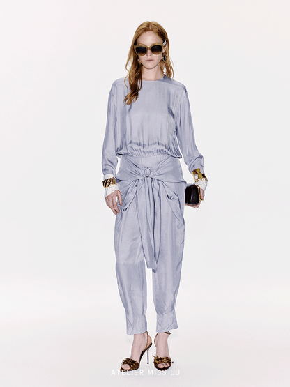 ATELIER MISS LU  Ring Stitch Flying Disc Design Acetate Jumpsuit - ANDREA.