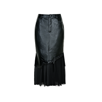 YES BY YESIR  mesh spliced mermaid leather skirt - RASP.
