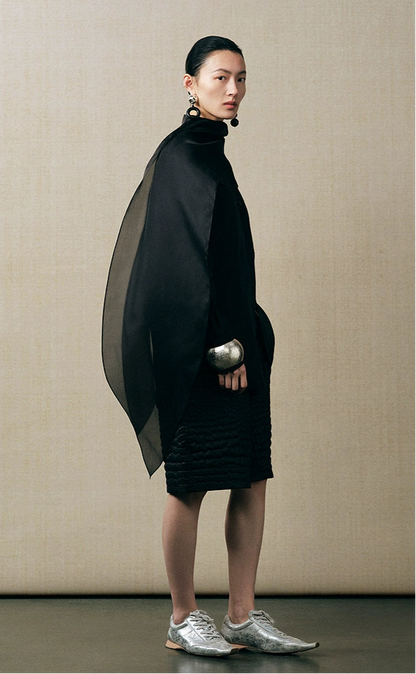 ZHUCHONGYUN Black silk satin long sleeve shawl shirt-DANG.