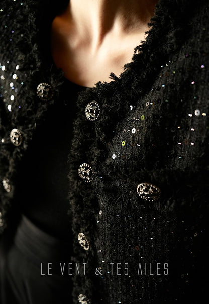 LE VENT&TES AILES High-end Luxury Heavy Work sequin Tweed Jacket Skirt Suit-FINN