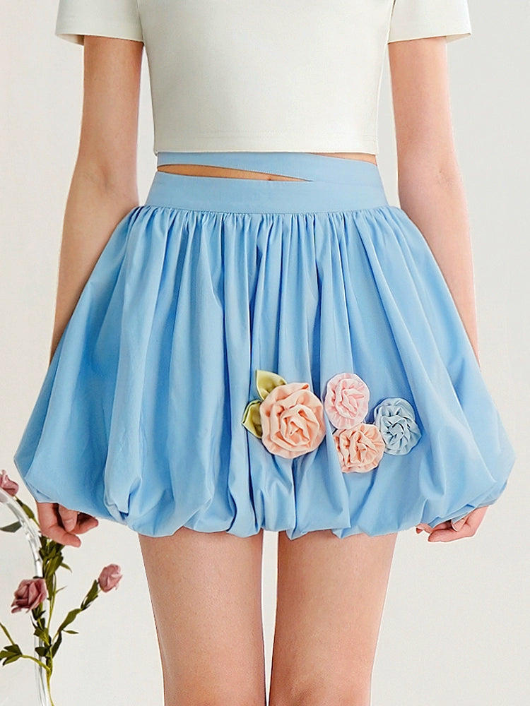 CHECOCRE Handmade Three-dimensional Flower Short Sleeve T-shirt and Skirt - BRAD