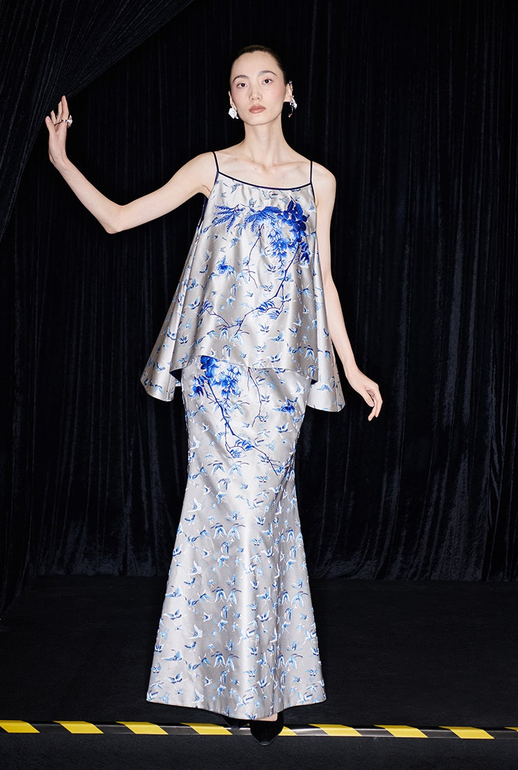 M essential Mackay designer butterfly jacquard blue vine butterfly dress skirt - MASTER.