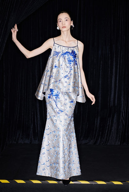 M essential Mackay designer butterfly jacquard blue vine butterfly dress skirt - MASTER.