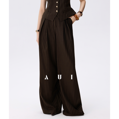 AUI Design Striped Suit High-Waisted Drape Pants -  Ji-ah.