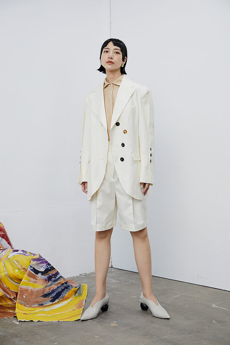 TINY IN women's open-line high waist black white shorts-MAN