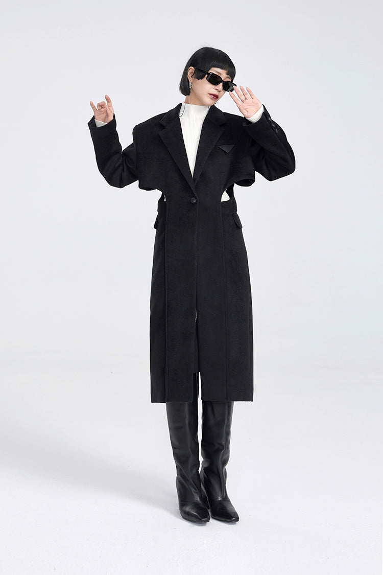 TINY IN two-piece cut-out black woolen coat-PRE