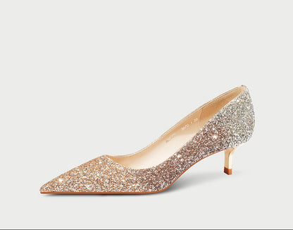 Pjjuu women's ballet flat  mid-heel kitten pointed toe wedding bridal pumps Shoes  - THRONE