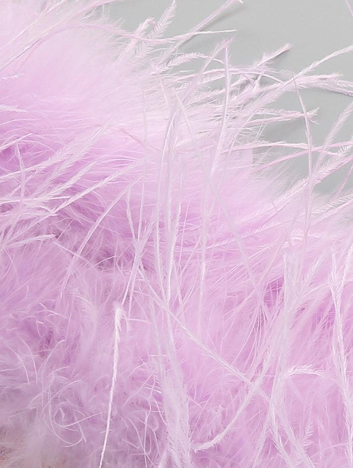 DOLLY Luxury Violet Glittering Sleeveless Chest Wrap Midi Feather Party Dress-FILIPPA