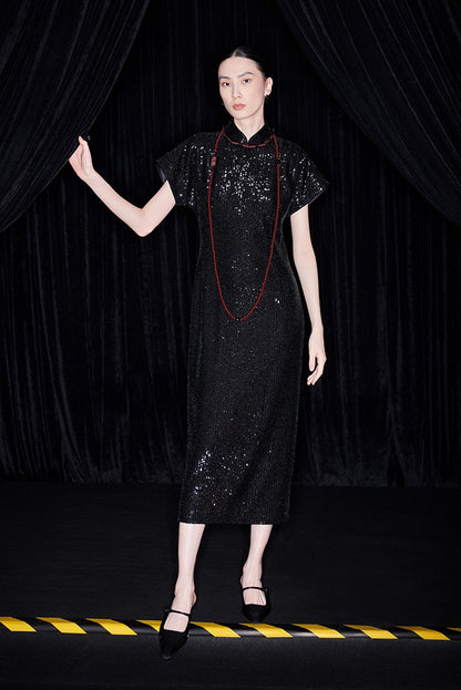 M essential Ma Kai designer Jing Ye embroidered cloth slim cheongsam Dress- BASIC.