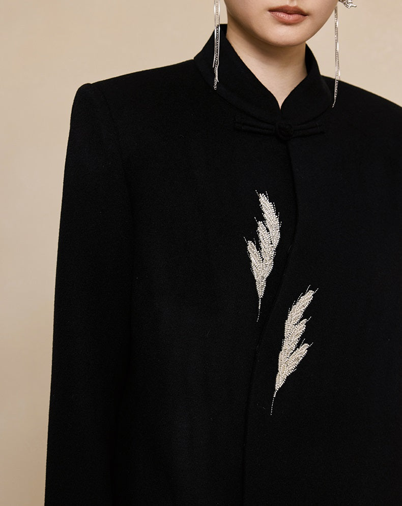 HECO New Wheat Ear Bead Embroidered Wool Tweed Jacket - care.