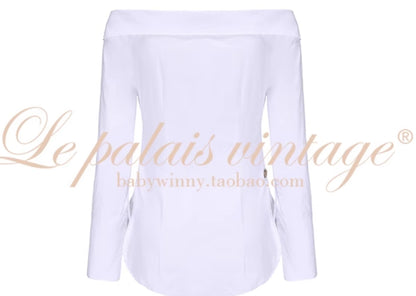 Le Palais Vintage Original languid sexy off-the-shoulder slim white shirt-BEA.