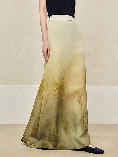 HECO Blended Chiffon Drape A-line High waist Yellow Green Thin Skirt Women - DEPTH.
