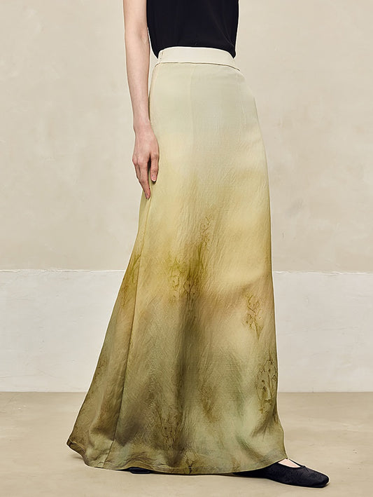 HECO Blended Chiffon Drape A-line High waist Yellow Green Thin Skirt Women - DEPTH.