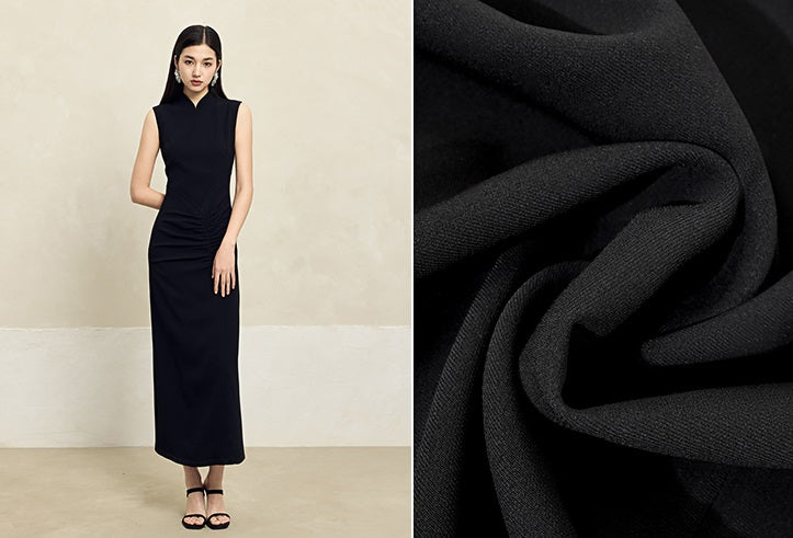 HECO Acetate Waist Black White Pleated Slim Dress Women - EARTH.