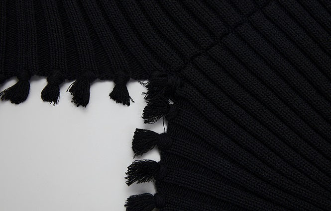 ZHUCHONGYUN black knot tassel sheep wool knit cardigan jacket-DOMEL.