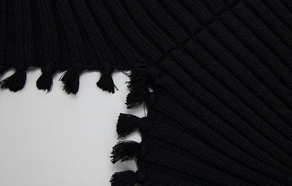 ZHUCHONGYUN black knot tassel sheep wool knit cardigan jacket-DOMEL.