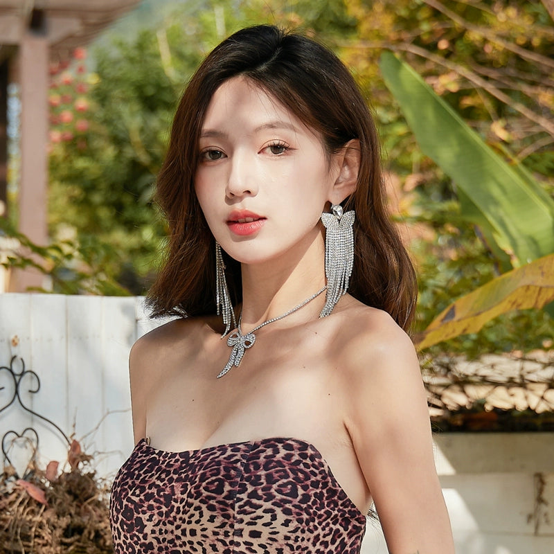 DOLLY Elegant White Diamond Tassel Earring-NONNA