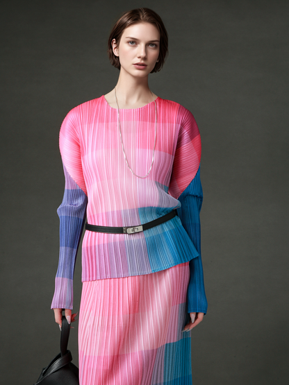 PIAOIN Miyake style light luxury slim pleated women's versatile T-shirt - ARLOV