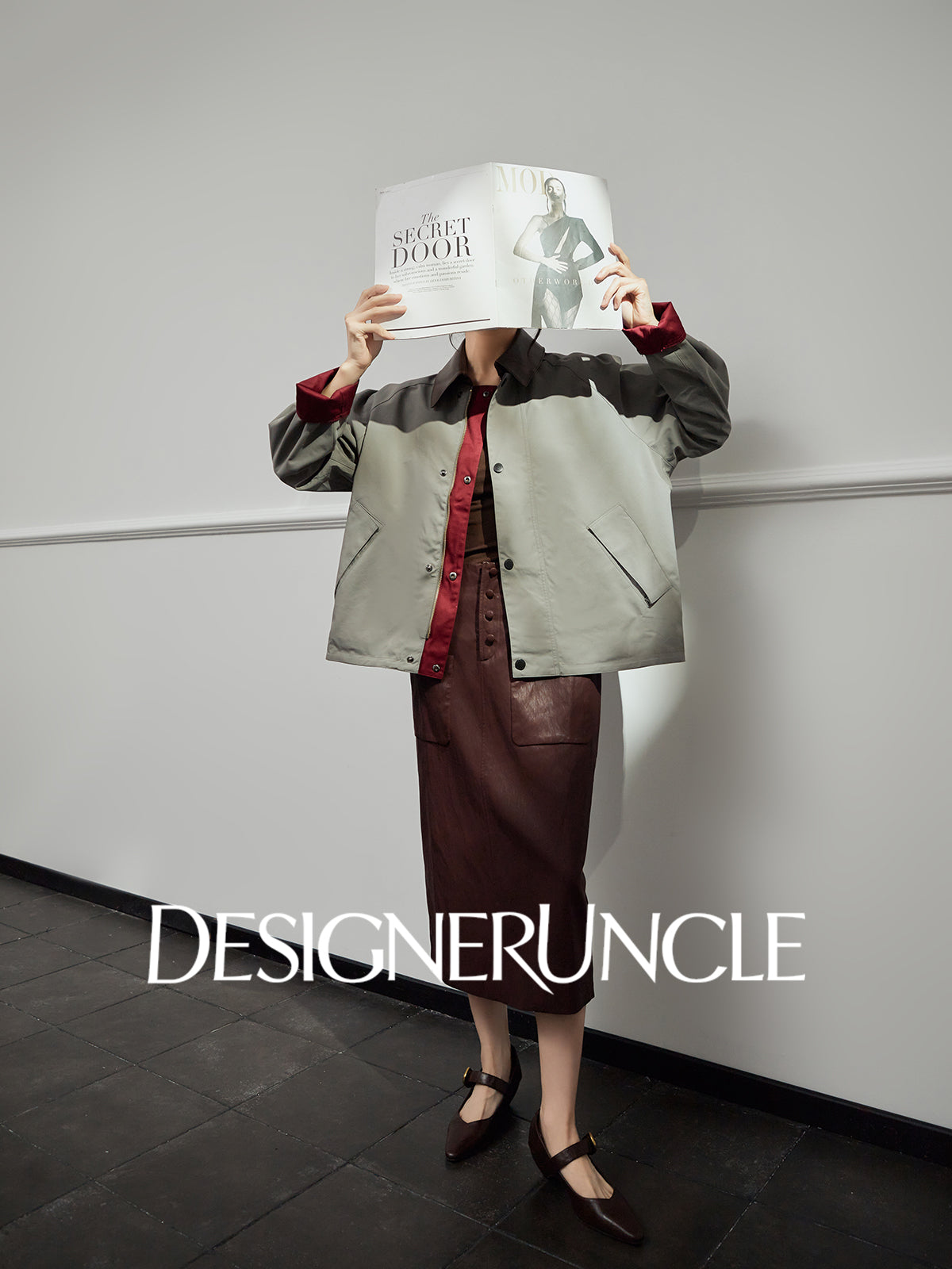 DGU "Blank" gray and green wine red leather black cool and sassy high-end jacket - Sidney.