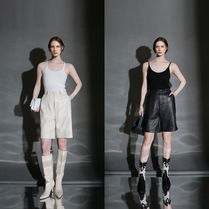 PIAOIN Short Straight Leather Soft Shorts Thin Pants Versatile Spring-BELLA