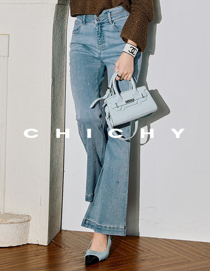 CHICHY hot diamond bootcut blue high-waisted slim pants-KYO