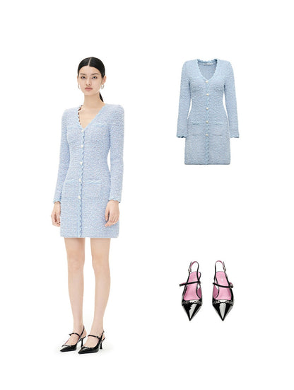 YES BY YESIR elegant sophisticated feminine pastel blue knitted dress - Julius