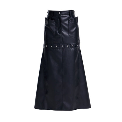 TINY IN High Waist Leather Panelled Fishtail Black Skirt-RIHA