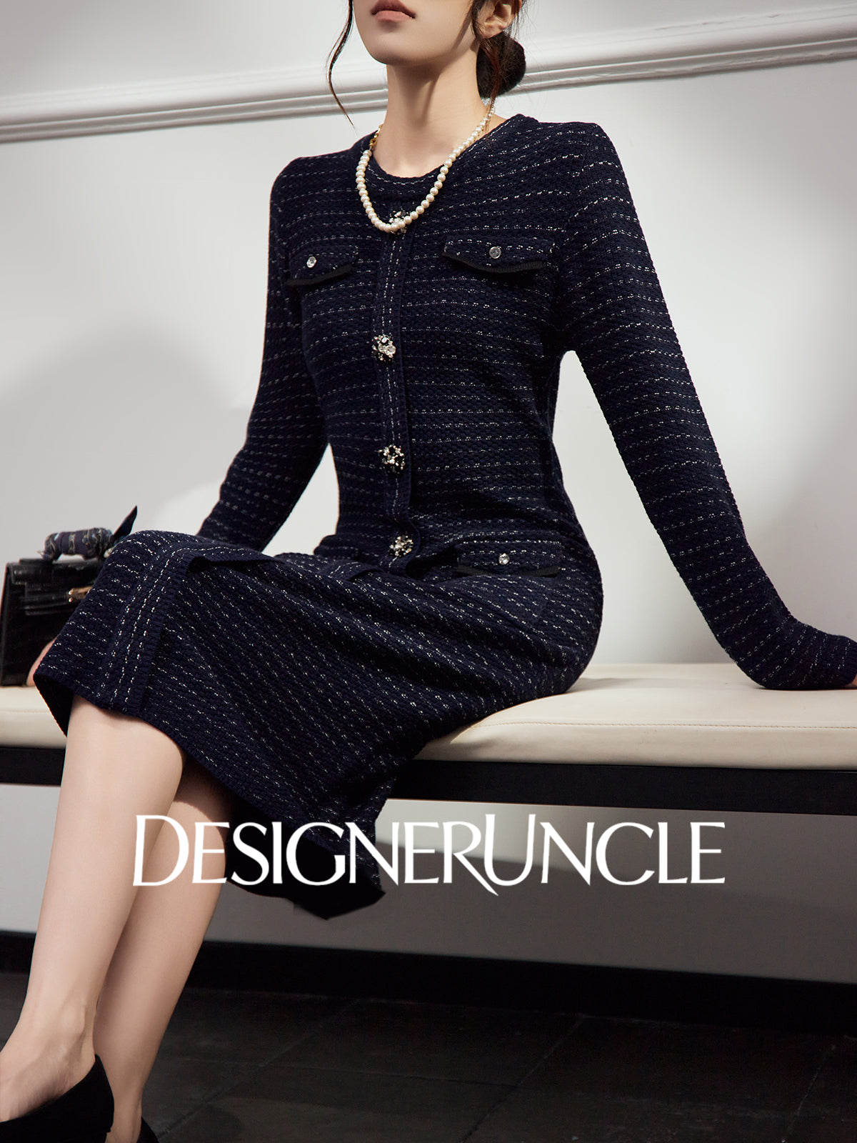 DGU "Gilded Blue" new French fragrance style slimming royal blue dress - Joseph.