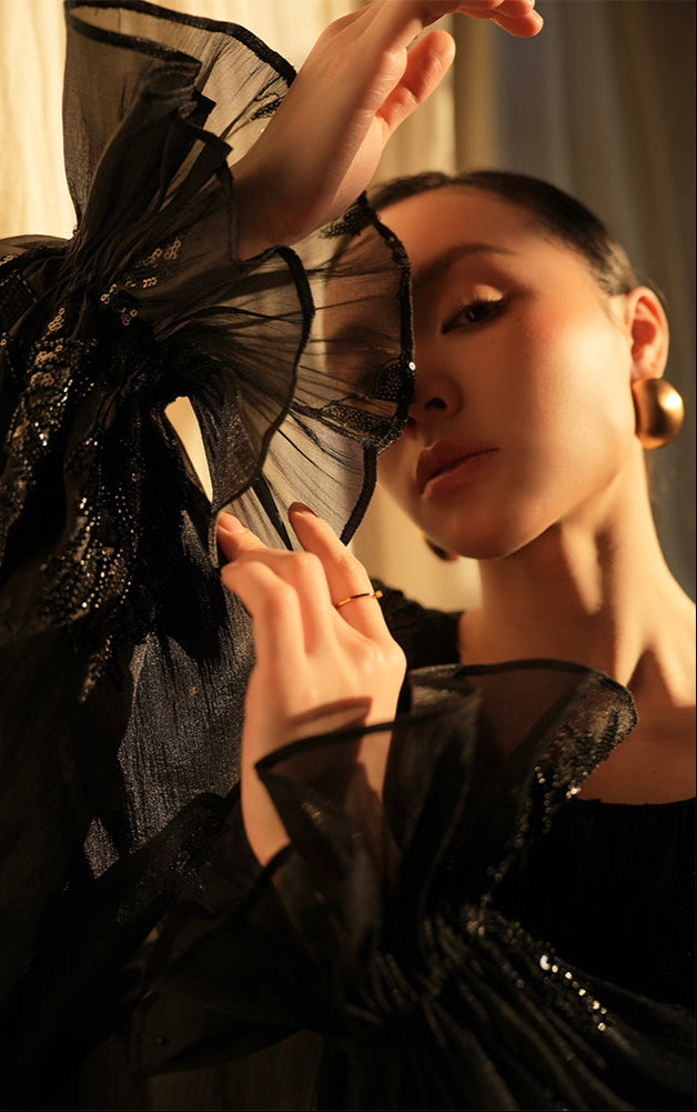 LE VENT&TES AILES Luxury Elegant High-End Hand-Beaded 3d black Dress - VERA