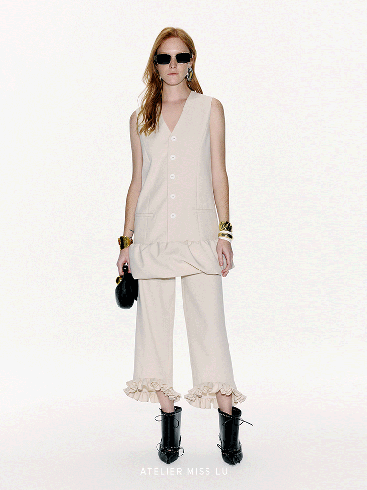 ATELIER MISS LU Genuine Hem Multilayer Rolled Straight Cropped Pants - JONAS