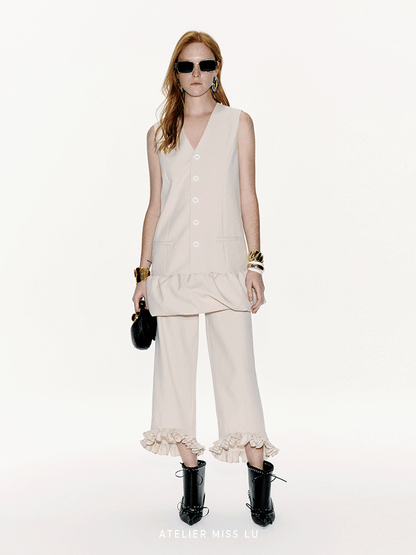 ATELIER MISS LU Genuine Hem Multilayer Rolled Straight Cropped Pants - JONAS