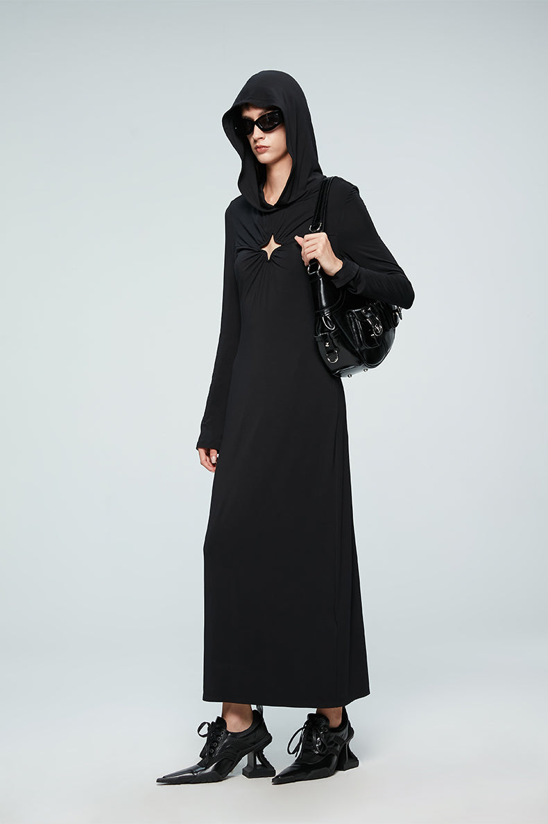 ANNAKIKI Four-pointed star cut-out hooded long-sleeved dress for women-GOU