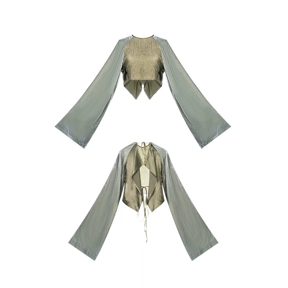 TUYUE Silk Velvet Short Lace-up Stacked Sleeve Top-JASON