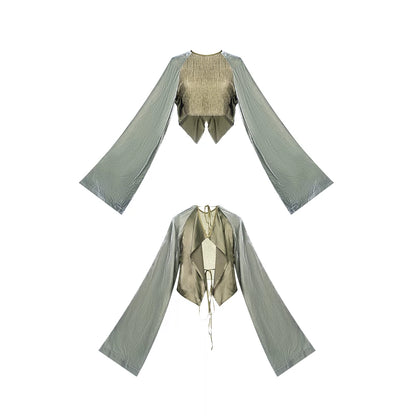 TUYUE Silk Velvet Short Lace-up Stacked Sleeve Top-JASON