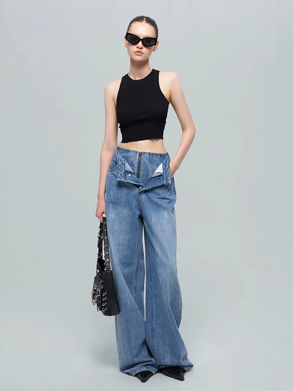 ANNAKIKI Nich Retro fried color loose wide-leg jeans for women-IZUMI