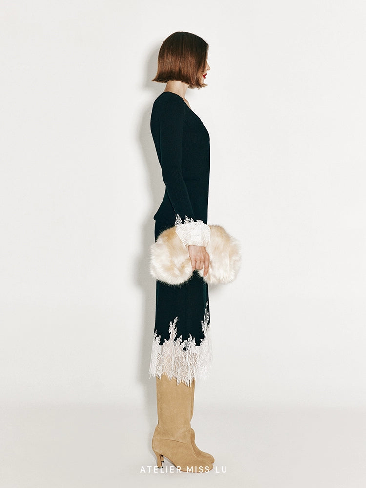 ATELIER MISS LU lace-panelled cashmere and wool-blend top - GLORY.