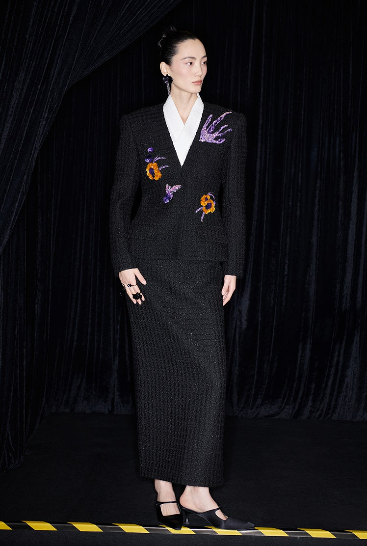 M essential Ma Kai designer Zhu Mo coarse weaving velvet flower nail beads suit - LIND.