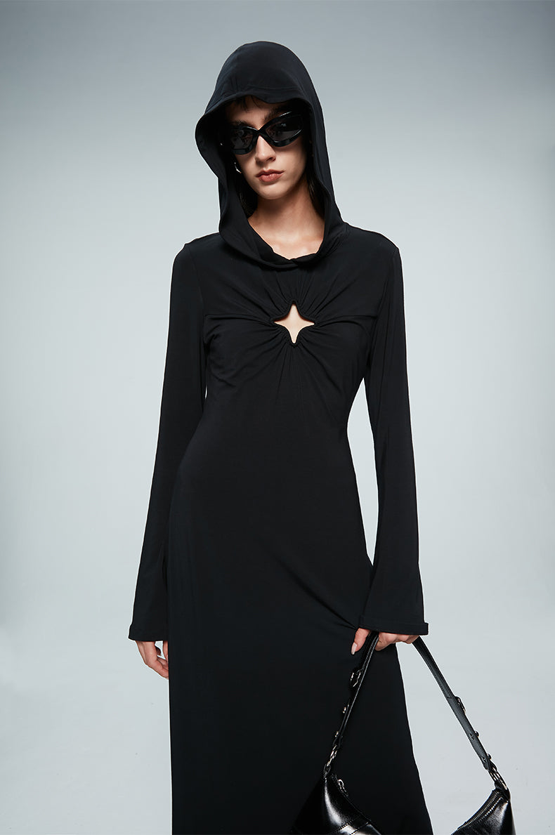 ANNAKIKI Four-pointed star cut-out hooded long-sleeved dress for women-GOU
