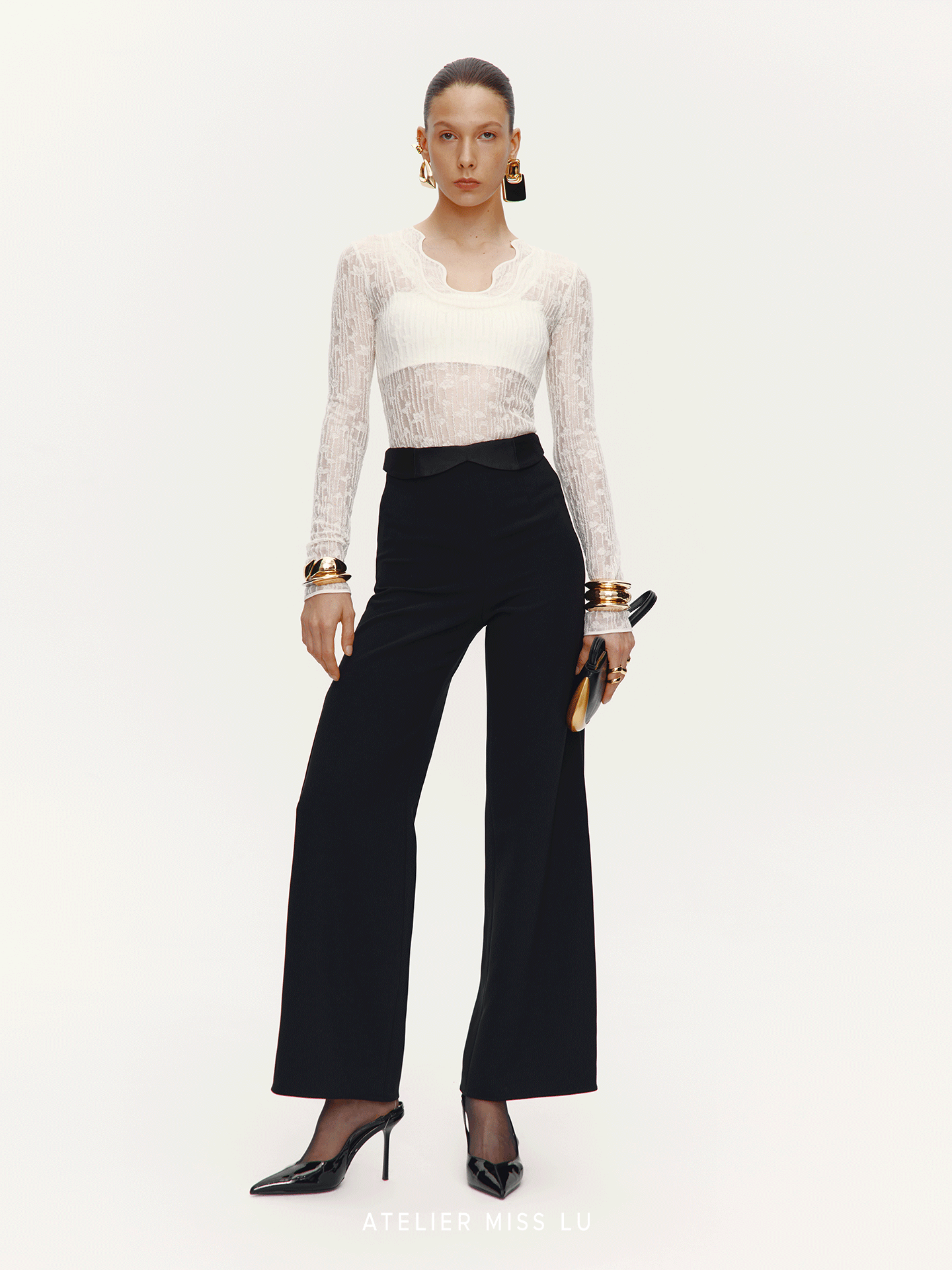 ATELIER MISS LU Water-Neck Sheep Wool Blend Texture Top - DATE.