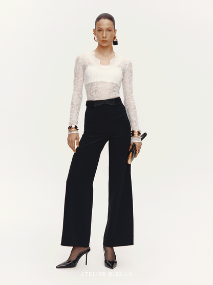 ATELIER MISS LU Water-Neck Sheep Wool Blend Texture Top - DATE.