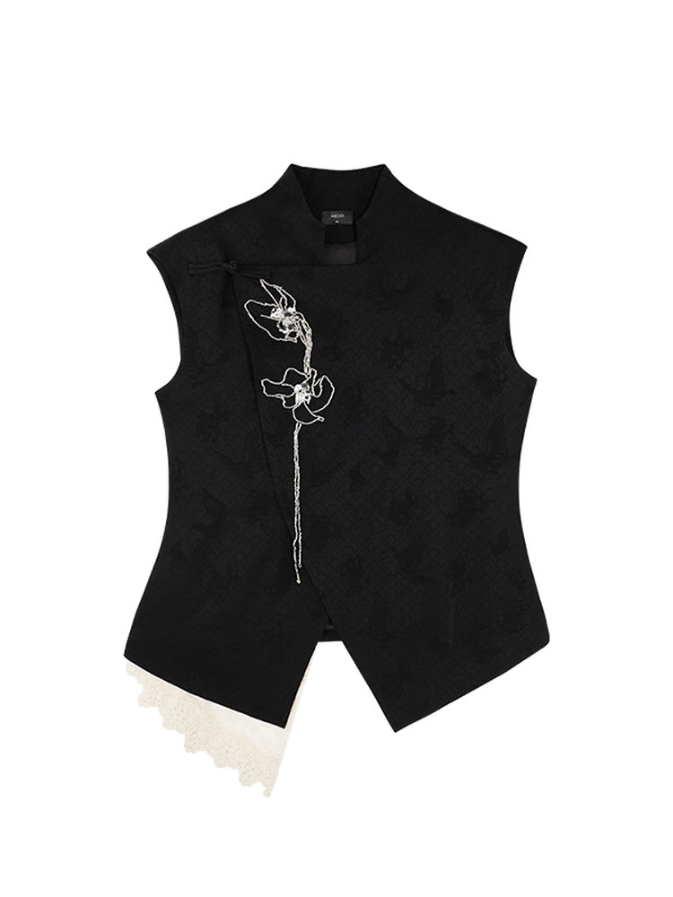 HECO Chinese style asymmetrical hand-embroidered vest top - FORD.